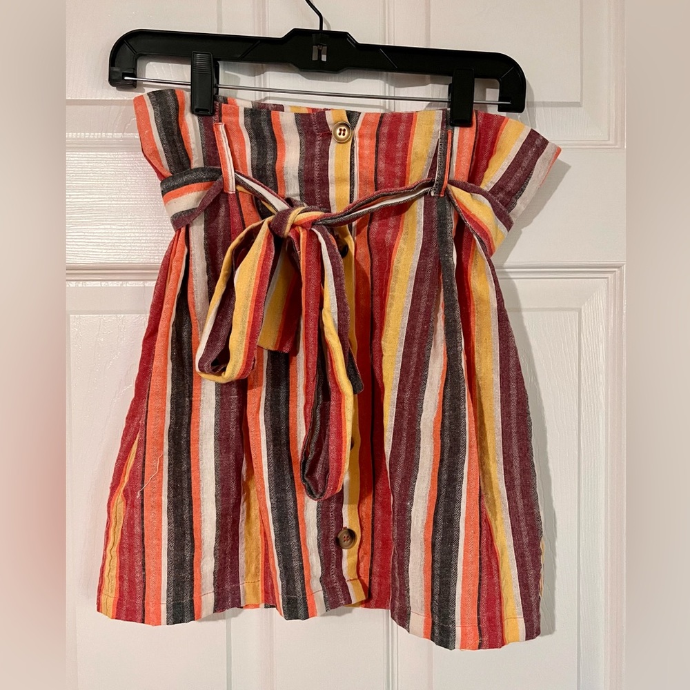 Shein Striped Button Up Mini Skirt with Tie Belt